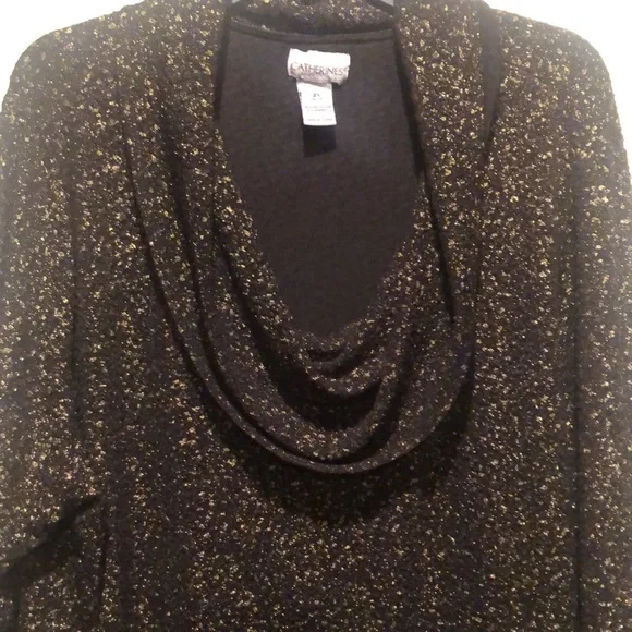 Catherines black & gold metallic cowl neck top. Size 3X - Picture 2 of 6